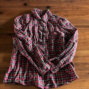J.Mclaughlin Jewel Blouse Women's Crinkle Plaid Cotton Puff Sleeve | XS